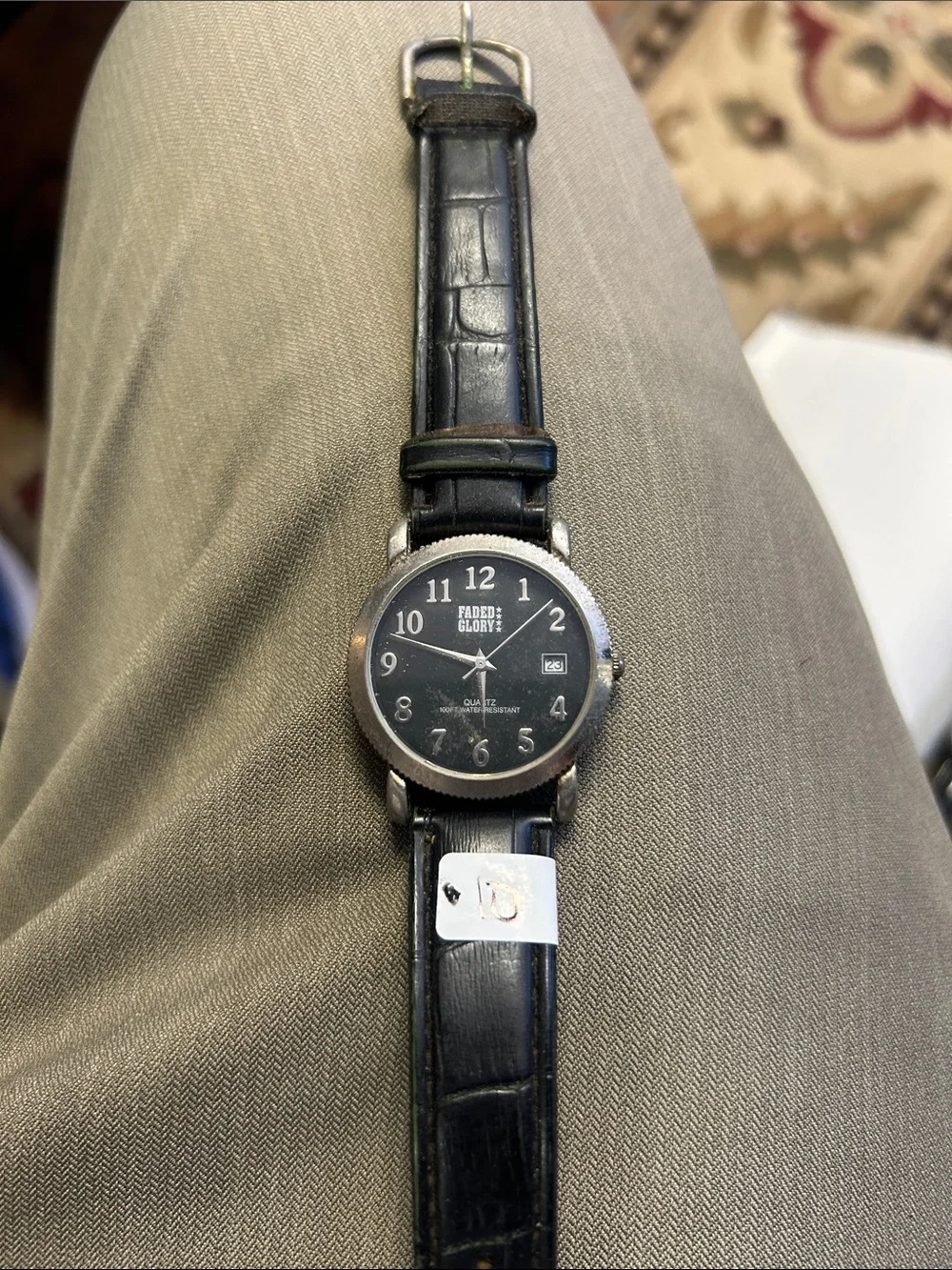 Faded Glory Black Dial Men's Watch with Black Leather Strap